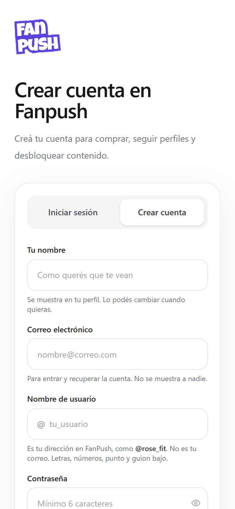 Registro de FanPush en el celular