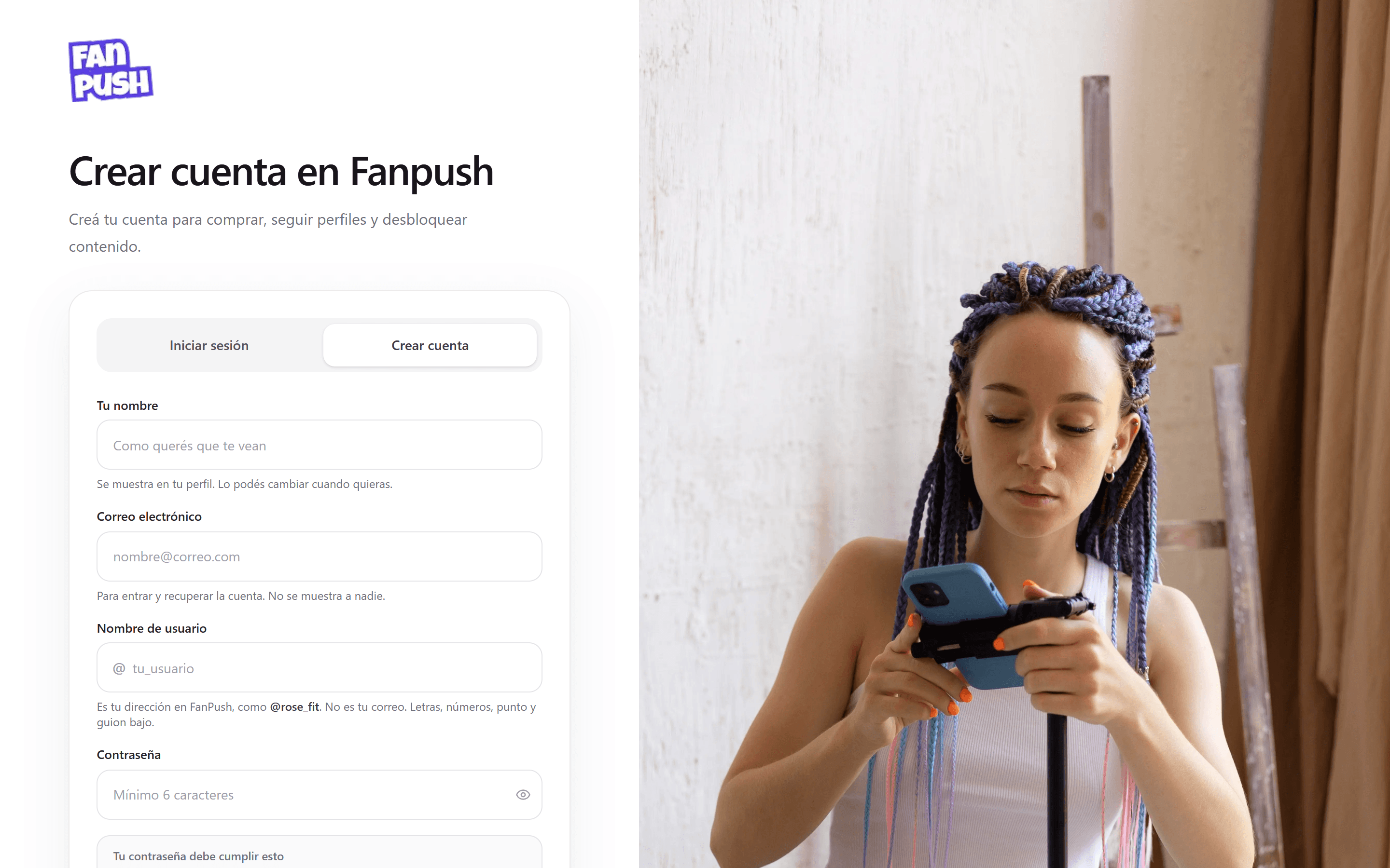 Registro de FanPush en la computadora